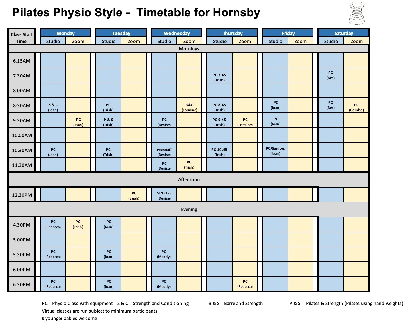 Pilates Physio Style Hornsby timetable