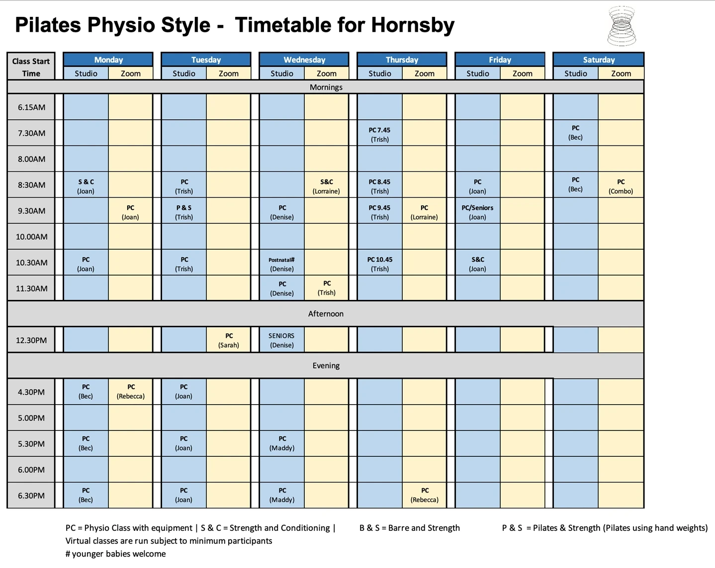 Pilates Physio Style Hornsby timetable